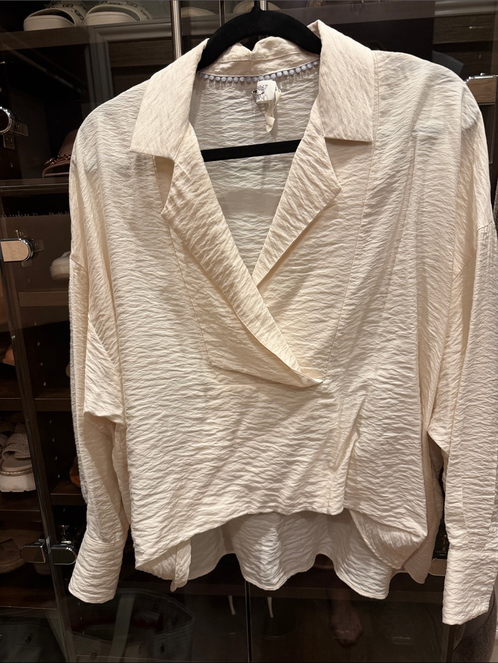 Anthropologie Cream Textured V-Neck Collared Tunic